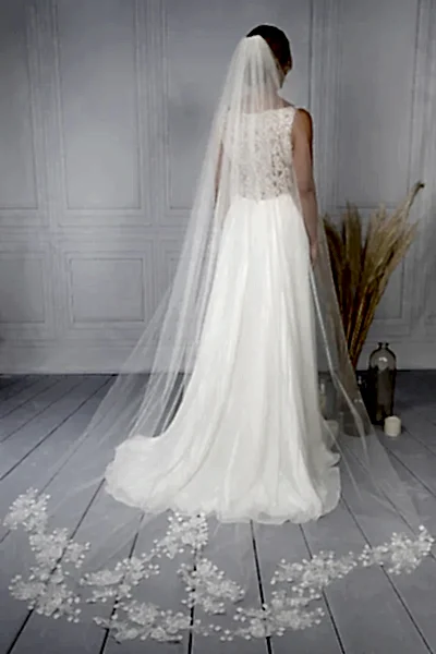 Bridal Apparel Sparkling Floral Lace Train Veil || CGC546C