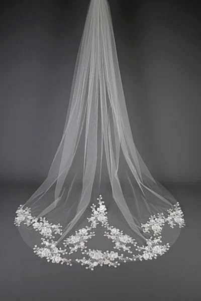 Bridal Apparel Sparkling Floral Lace Train Veil || CGC546C