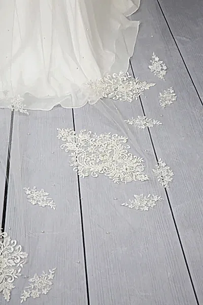 Bridal Apparel Lace Train Veil with Pearl || CGC575B